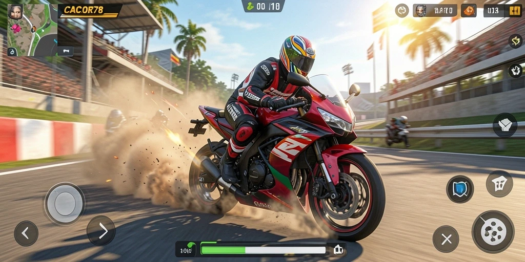 Tampilan gameplay menegangkan dari CACOR78 dengan aksi balap motor.