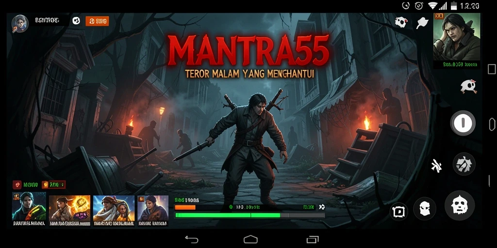 Tampilan gameplay yang mencekam dari MANTRA55 dengan suasana yang gelap.