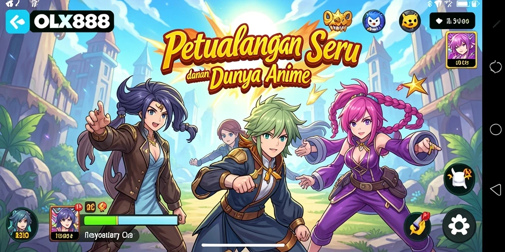Screenshot gameplay OLX888 dengan karakter anime yang menakjubkan.