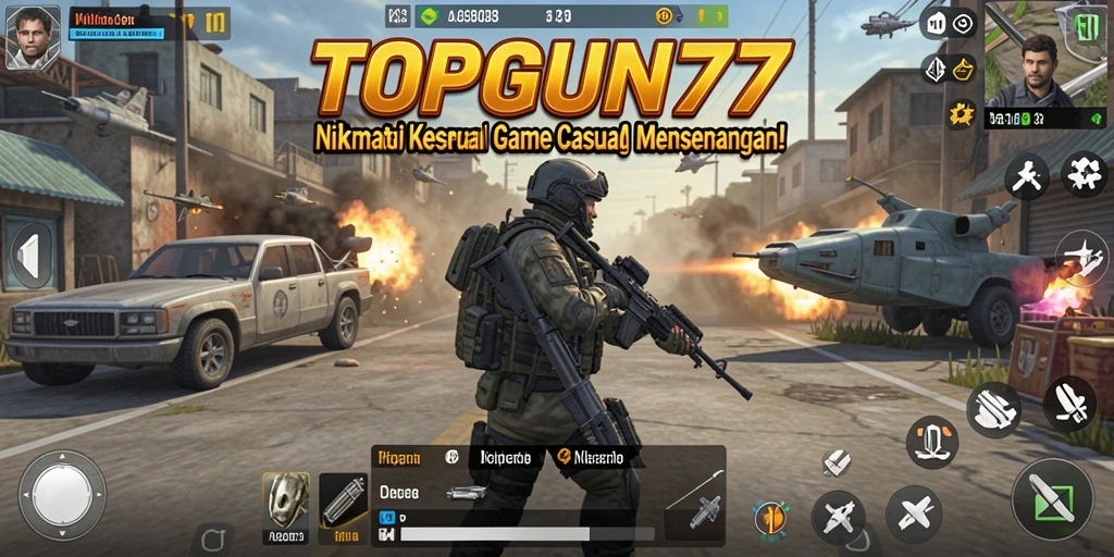 Tampilan gameplay menarik dengan karakter warna-warni dari TOPGUN77.