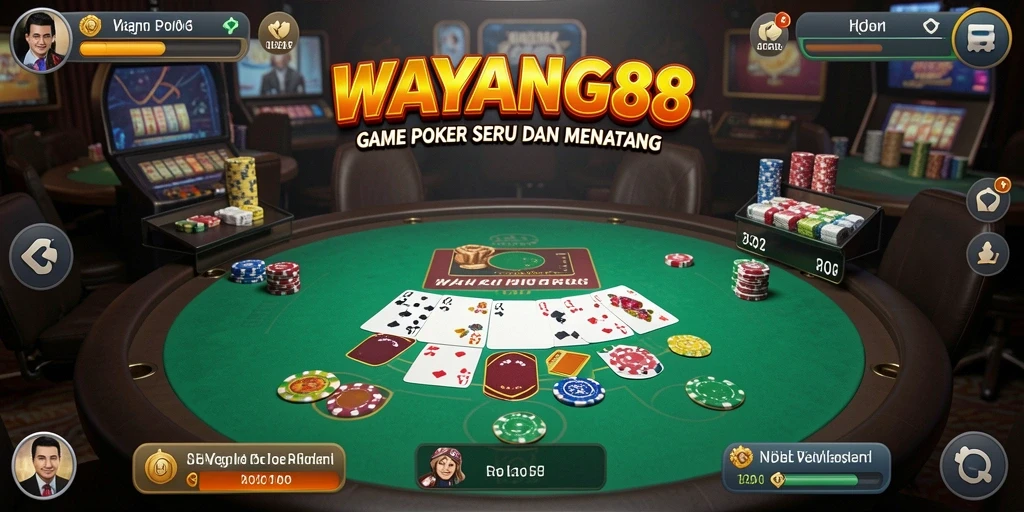 Screenshot gameplay utama WAYANG88 menampilkan keseruan permainan Poker.